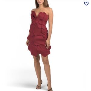 Dalia MacPhee Strapless Burgundy Petal Dress